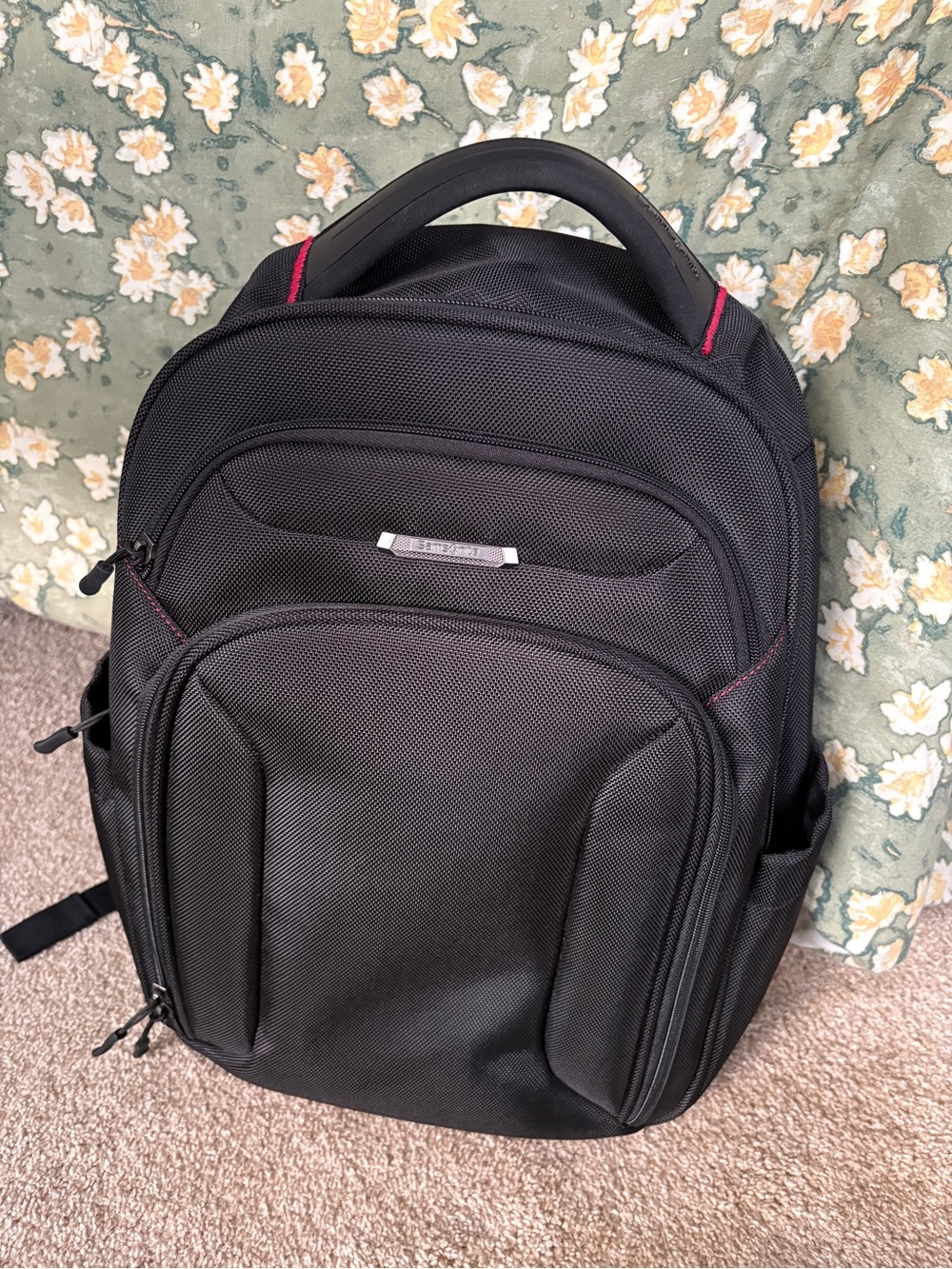 Samsonite Black Backpack with Red Stitch Accents